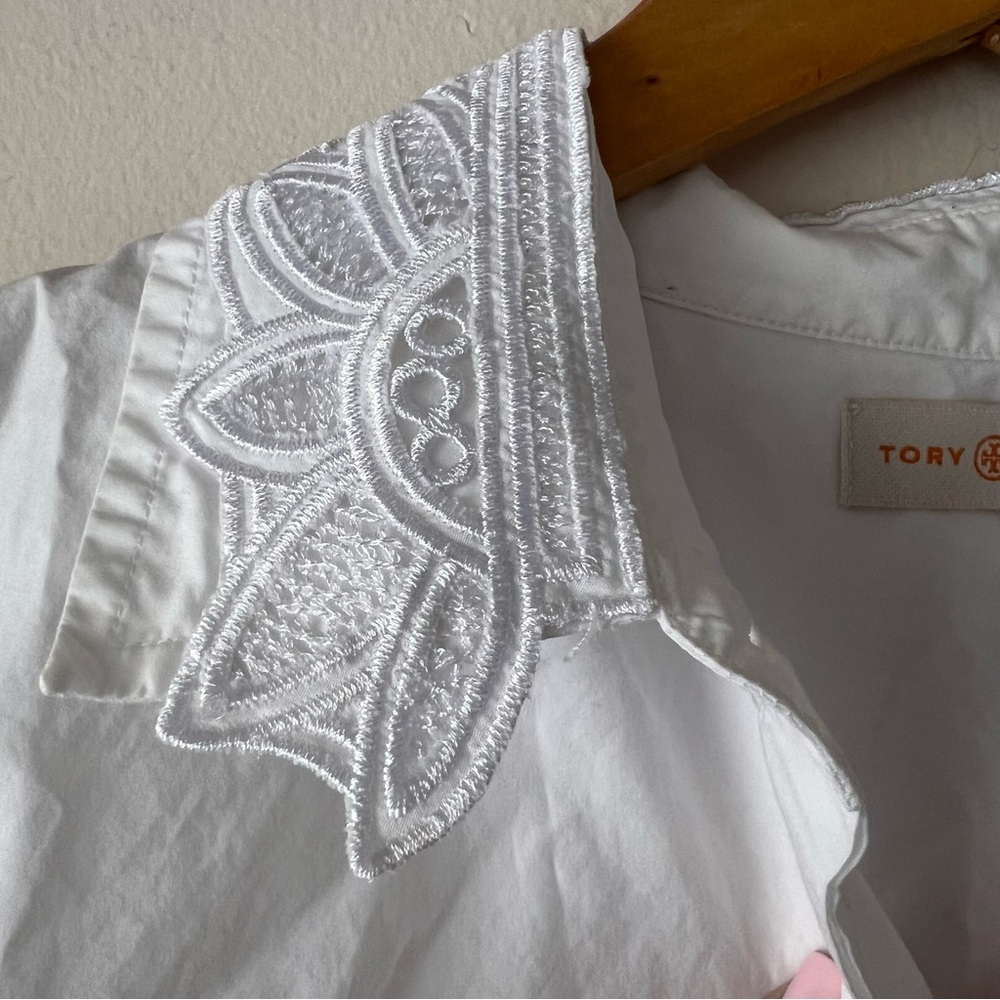 Tory Burch White Embellished Bib Collar Button Down Shirt